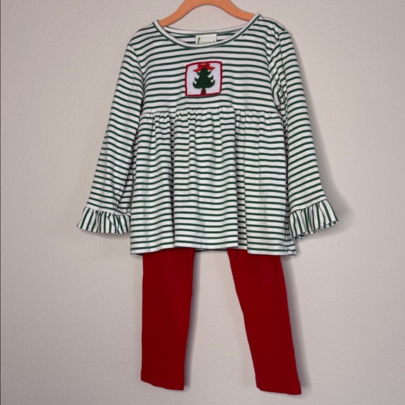 Christmas Tree Striped Green and Red Kids Matching Set - Picture 1 of 1